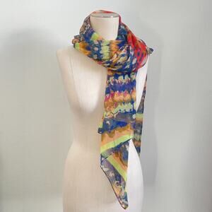 J Jill Scarf Geometric Romantic Coquette Logo Rectangular Lagenlook Classic